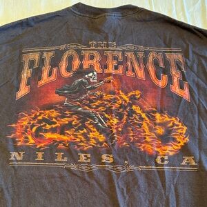 Biker Bar “ The Florence “ Tee with Flame & Skull Rider Back Print , XL , $11